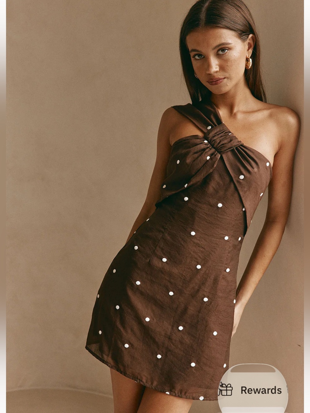 Sabo One-Shoulder Brown Polka Dot Mini Dress size XS never worn tags attached